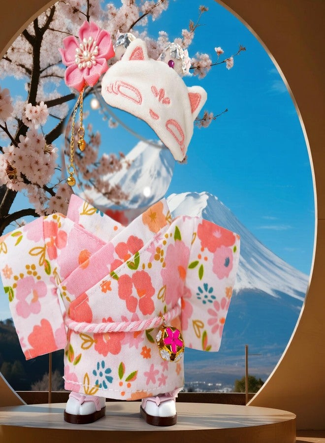 ARTST 17cm Doll Clothes,Outfit Accessories Kimono Set for 6.7inch Dolls Girl, Kawaii Chic Style Flower Hairbow+Pink Clothing+Cute MasK+Shoes(NO Doll) - Image 3